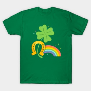 Lucky clover with rainbow and horseshoe T-Shirt